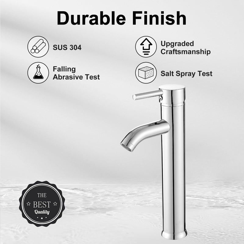 VOTON Bathroom Vessel Sink Faucet Modern Basin Mixer Tap Chrome Tall Body Single Handle One Hole Lavatory Faucet - Image 2